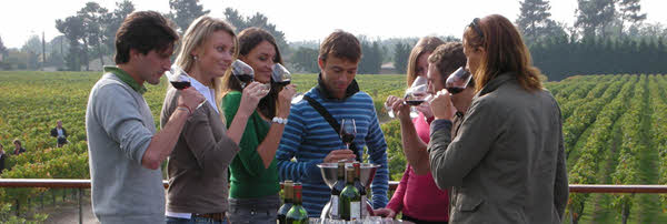 Degustación de vinos en la terraza del Château Paloumey